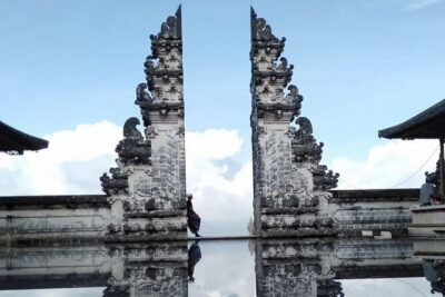 BALI INSTAGRAM TOURS; Heaven Gate, Tirta Gangga, Tukad Cepung waterfall - Lempuyang Temple’s Heaven Gate: split gate framing and Mt. Agung views