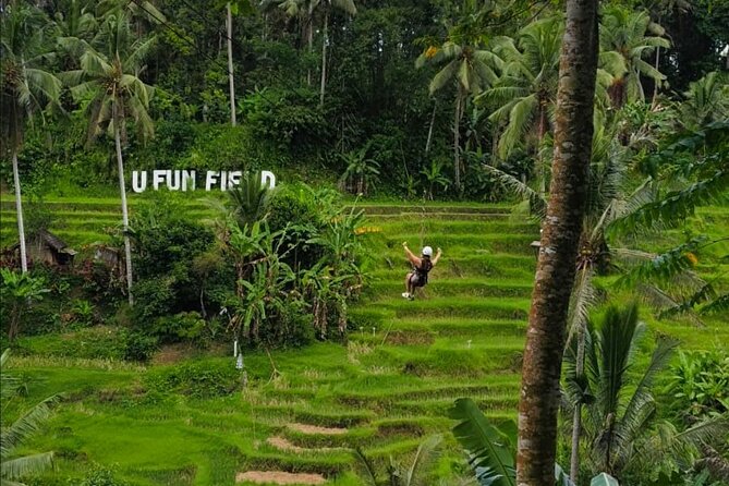 Bali: Zipline + Watersport Trio (Jetski, Parasailing, BananaBoat) - U Fun Field: zipline over the rice terraces
